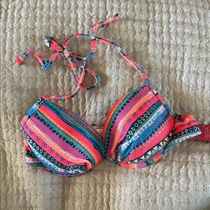 Xhilaration Pink Blue Orange Patterned Push-Up Bikini Top